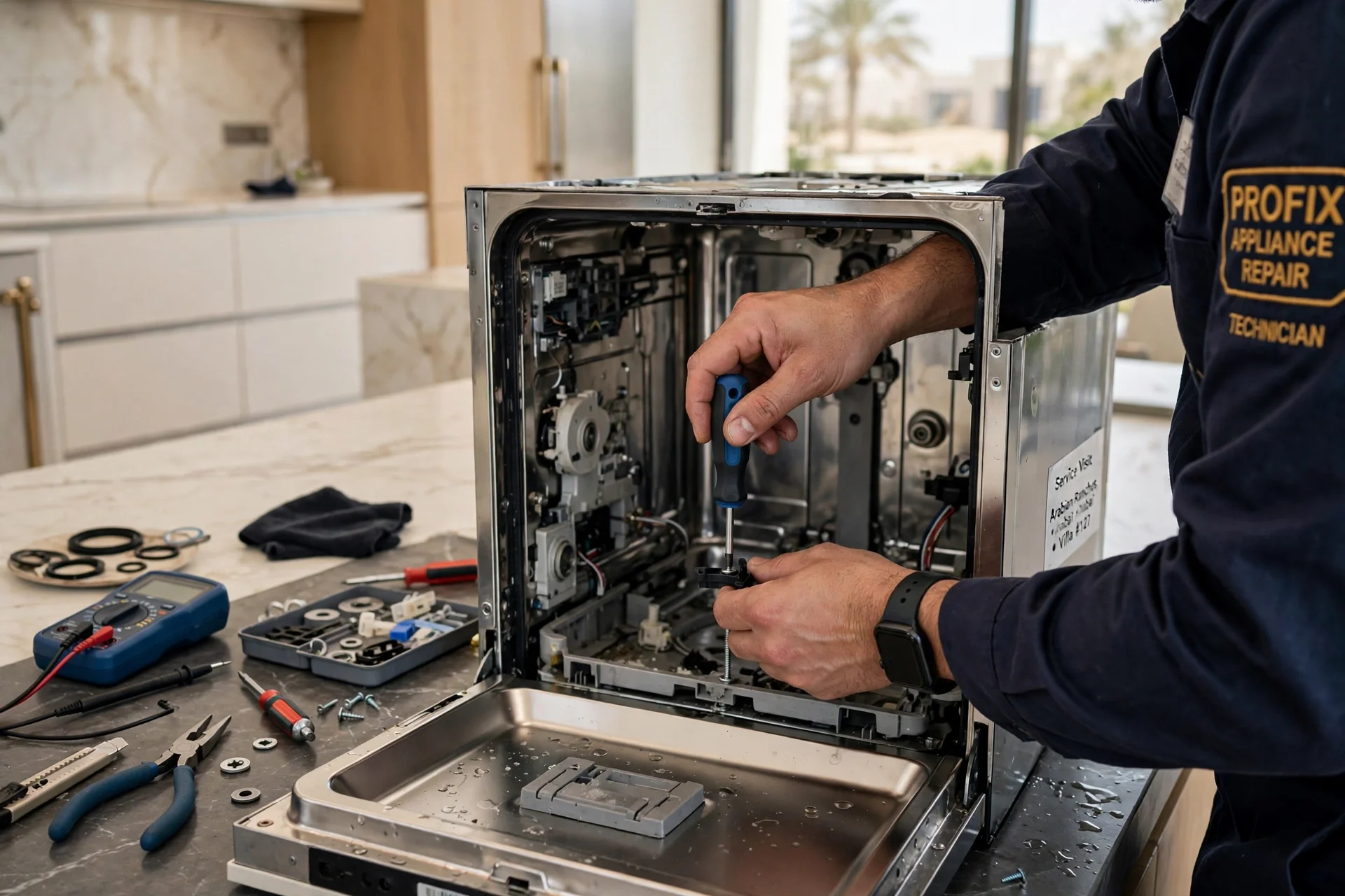 Built-in dishwasher with sparkling clean dishes after professional repair service in Dubai