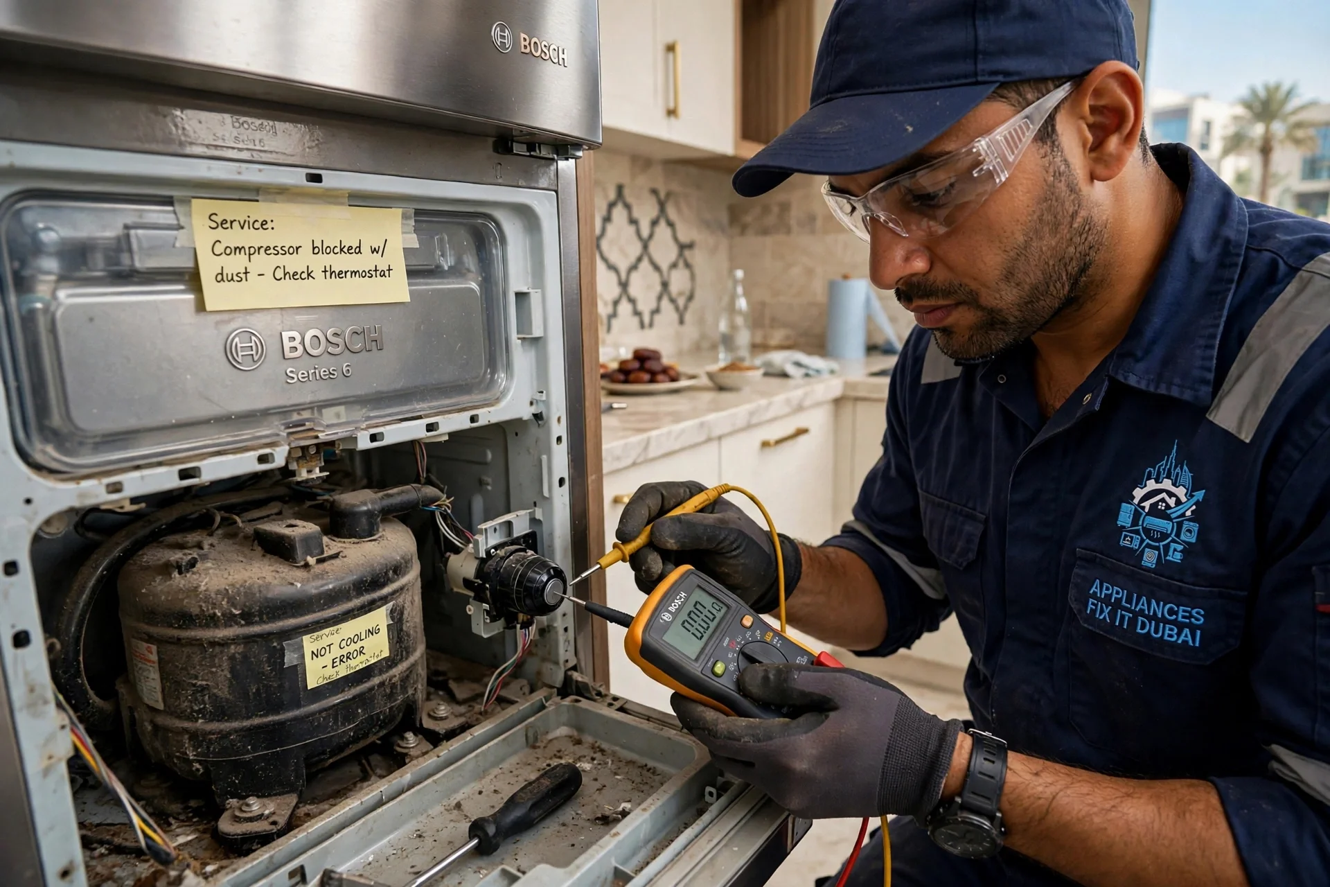 Bosch Coffee Machine Repair Dubai technician checking grinder and brew unit blocked with coffee oil