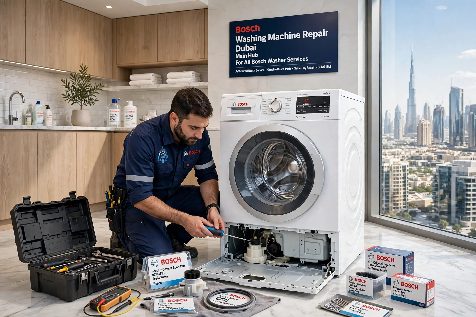 Bosch Dryer Repair Dubai team - Specialists with service van in Dubai Marina