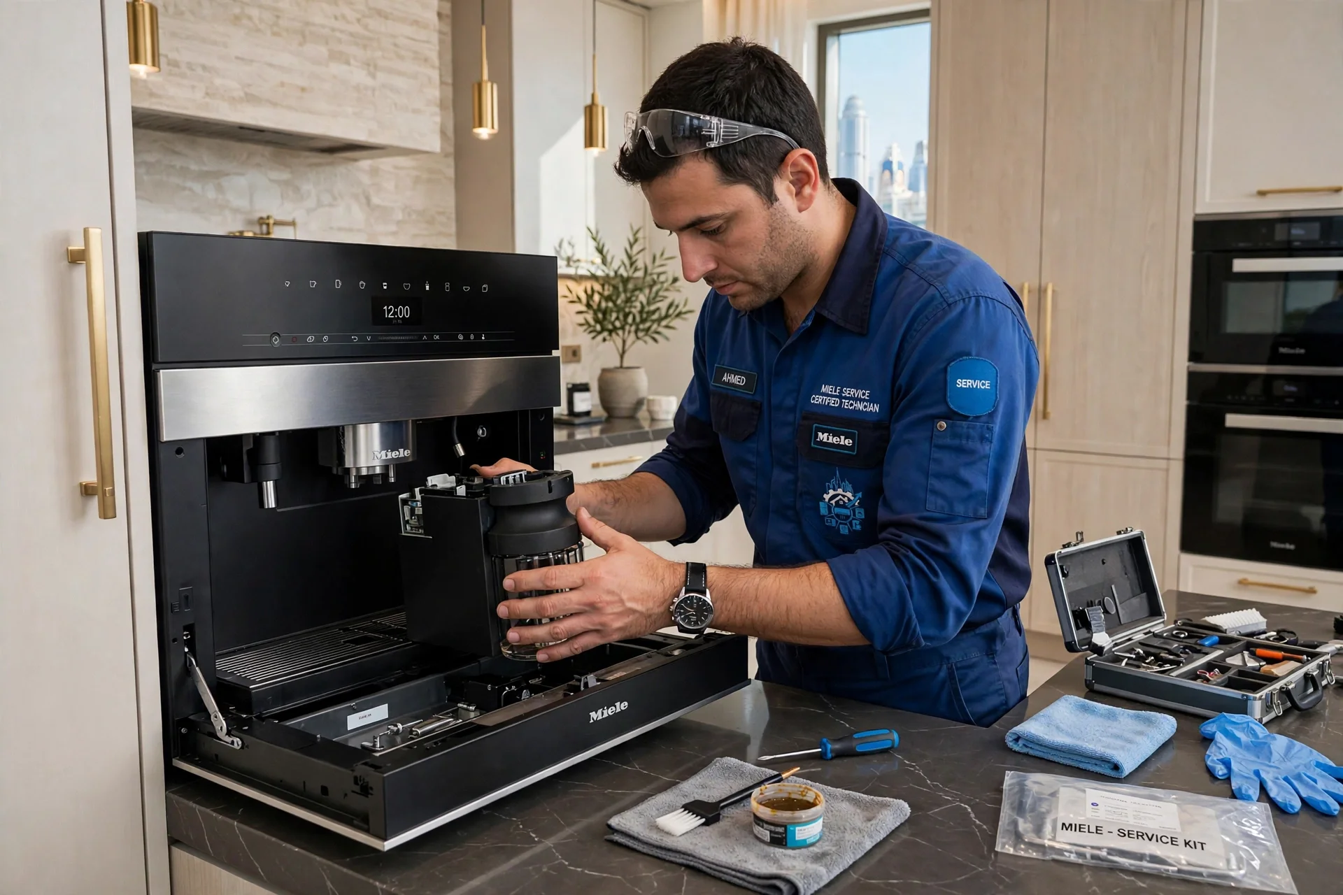 Miele coffee machine repair Dubai technician repairing CVA 7440