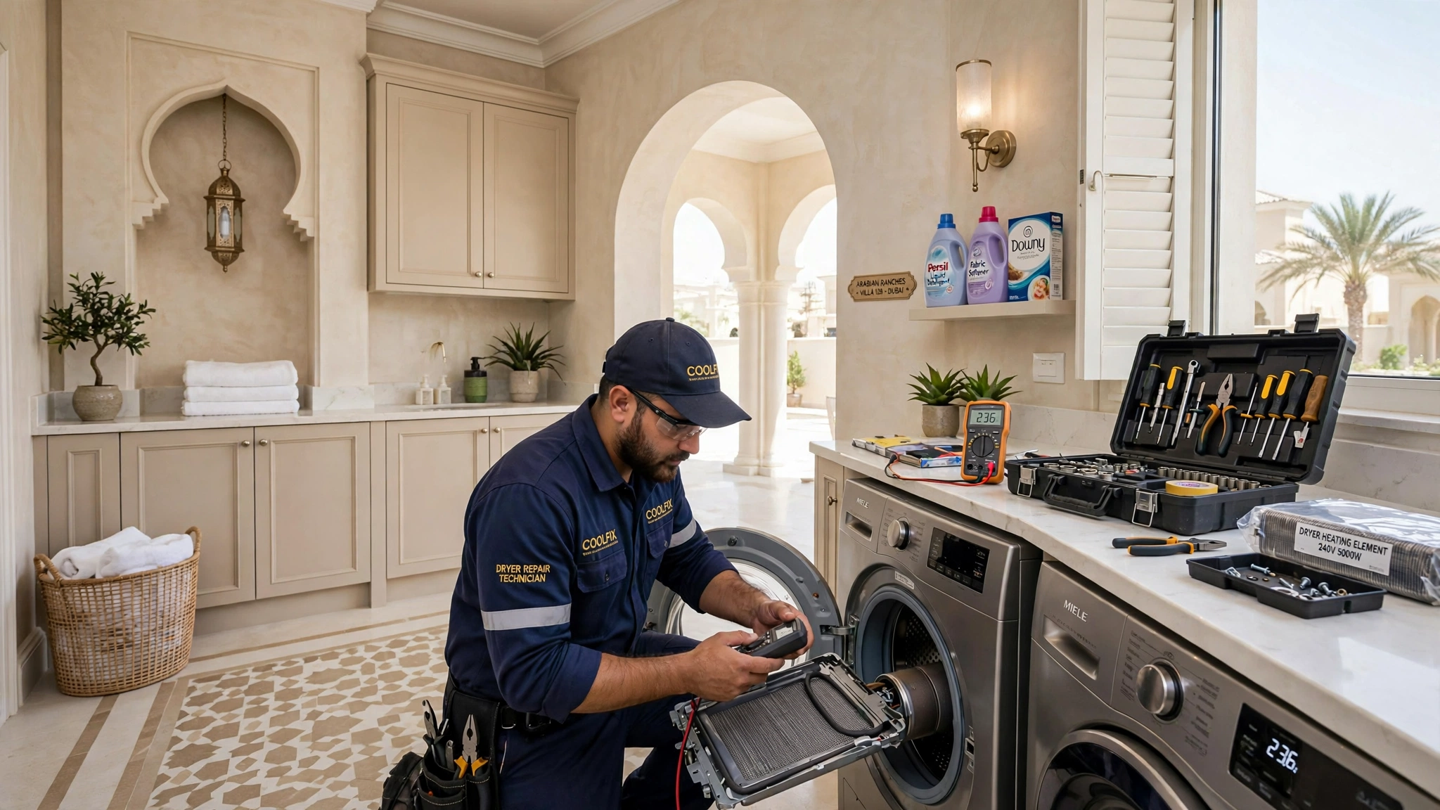 Dryer with clean lint filter after professional repair service in Arabian Ranches Dubai villa